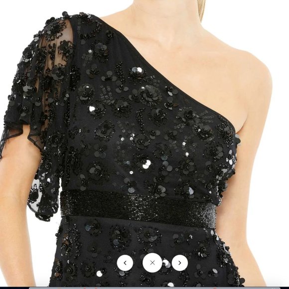 MAC DUGGAL 93687 ONE SHOULDER ASYMMETRICAL RUFFLE BLACK GOWN sz 8 - Picture 4 of 7